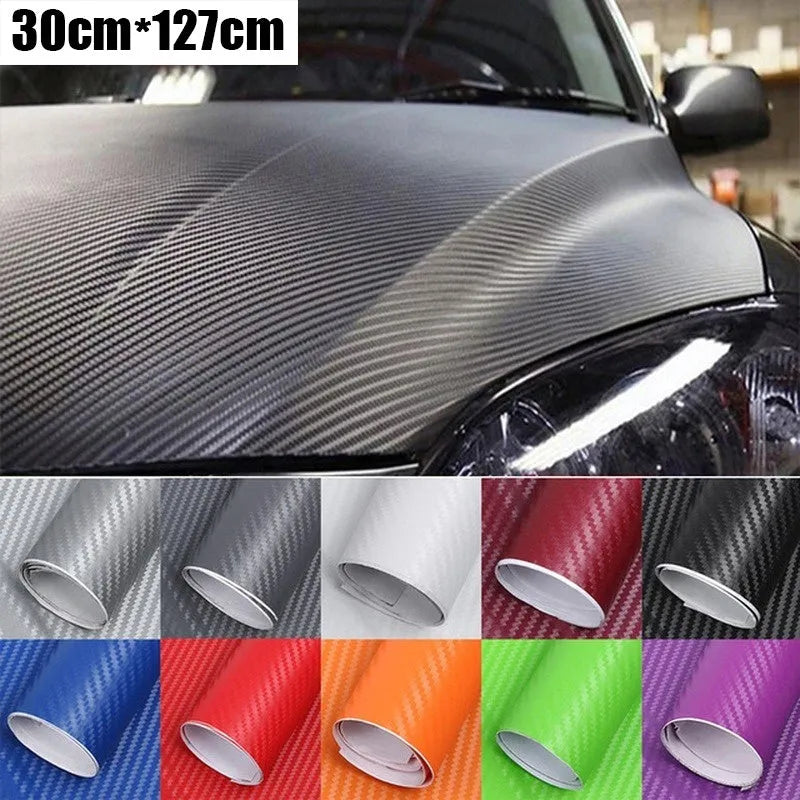Roll of carbon fibre sticker for car decoration in various colours showing 3D texture