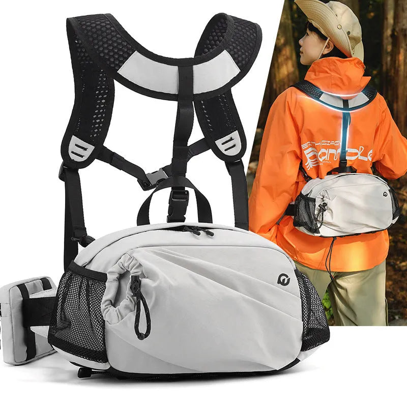 Unisex nylon waist backpack in Army Green colour with adjustable strap for outdoor travel.