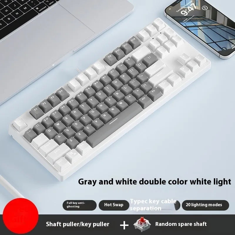 87-key hot-swappable mechanical keyboard with dual-colour backlighting and metal construction.
