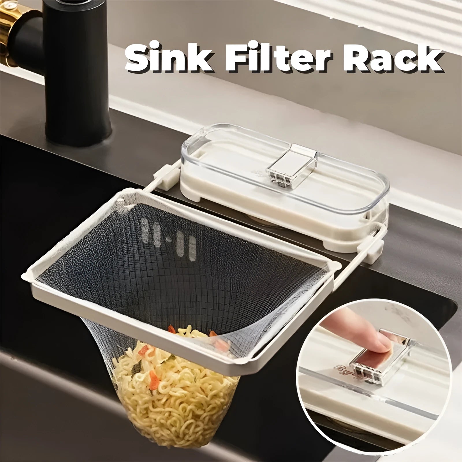 Green kitchen sink filter rack with suction cups and disposable screens