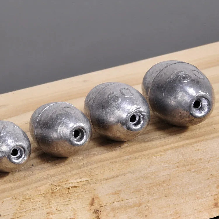 Standard weight olive fishing sinker set in lead with weights from 1g to 20g