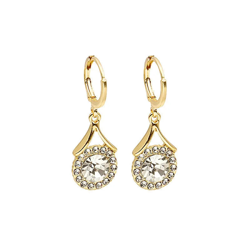 Geometric alloy rhinestone earrings in round ring design for women fashion OL style