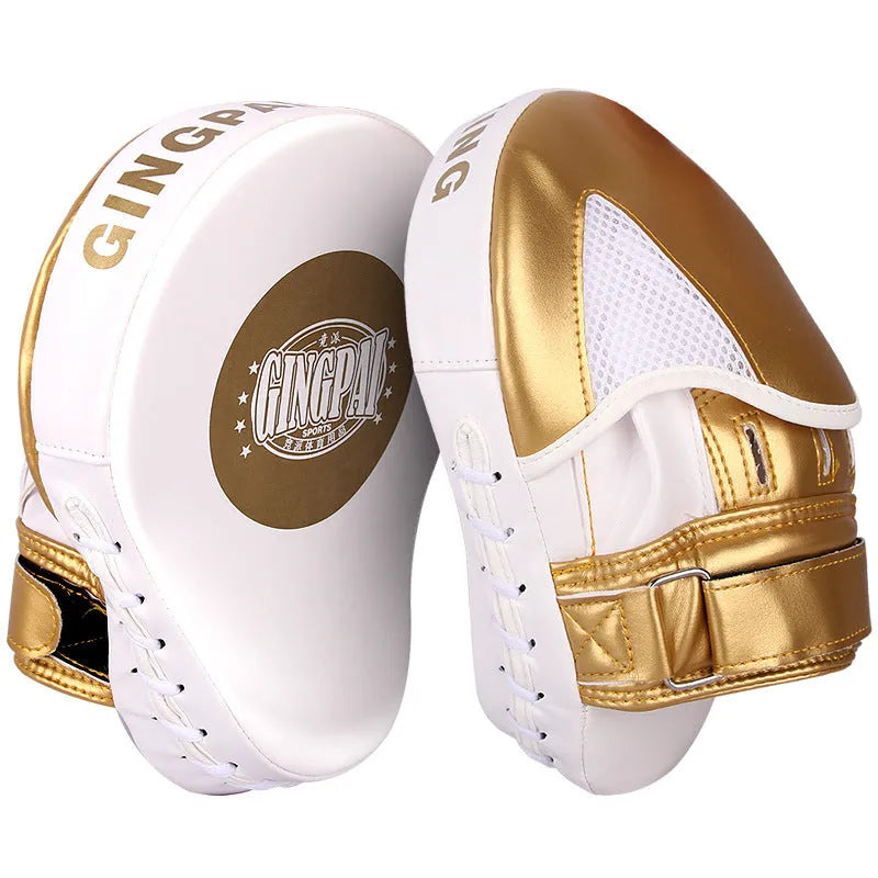 A vertical gold-coloured PU leather boxing sanda baffle target for home training.