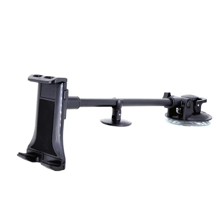 Black universal 4-12 inch vehicle tablet holder with lifting mechanism and suction cup mount.