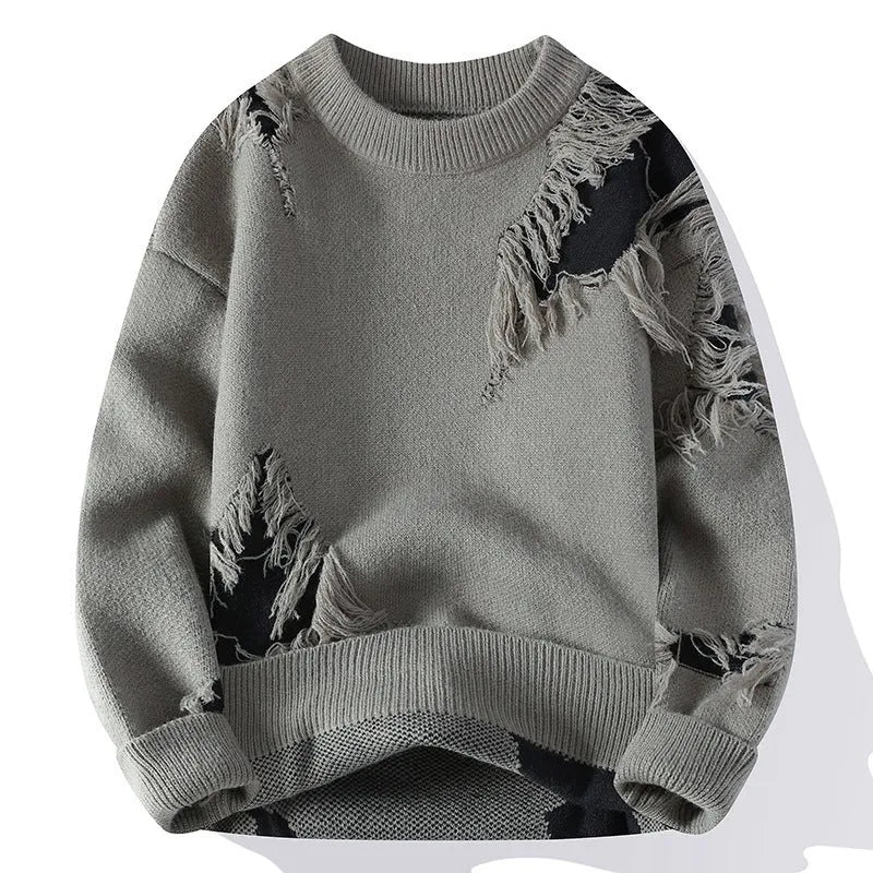 Fashion casual round neck loose men's sweater in green colour on a model