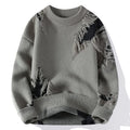 Fashion casual round neck loose men's sweater in green colour on a model
