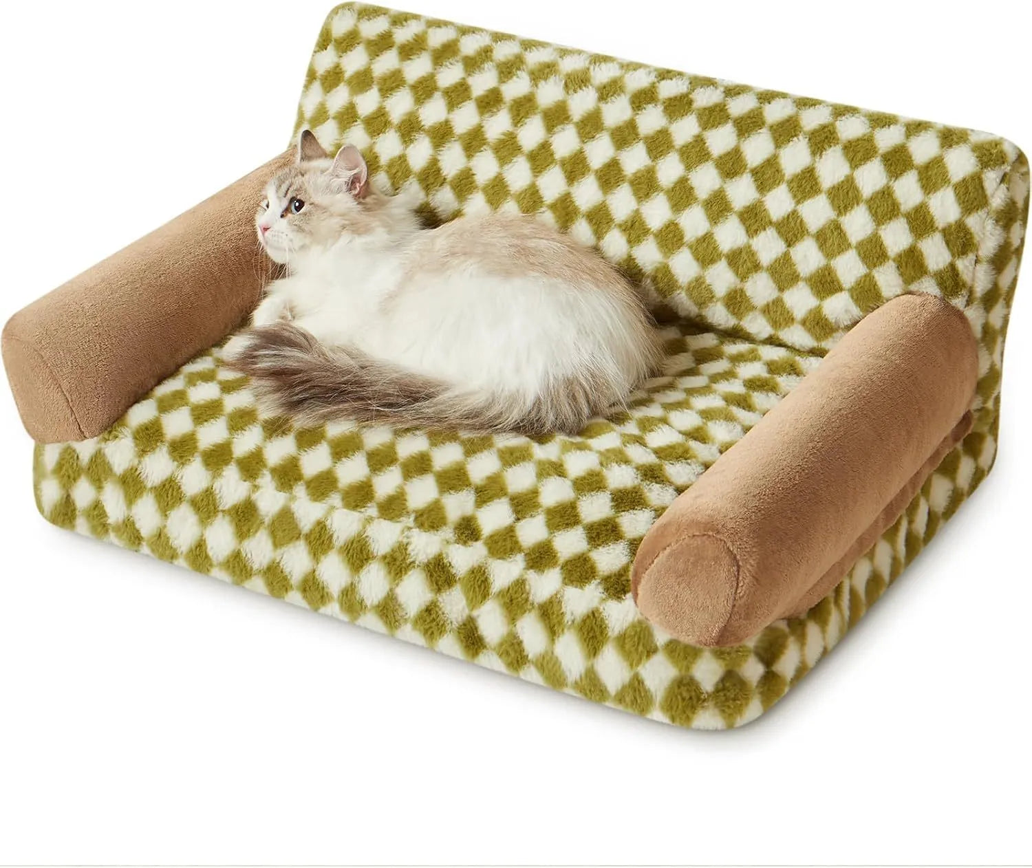 Checkered pattern pet sofa bed for small dog or cat with removable cover