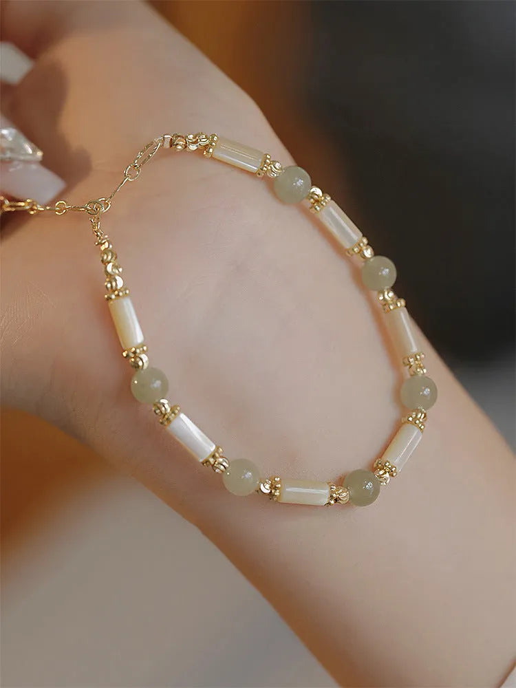 Women's 6mm Hetian jade bracelet with bamboo joint design in casual style