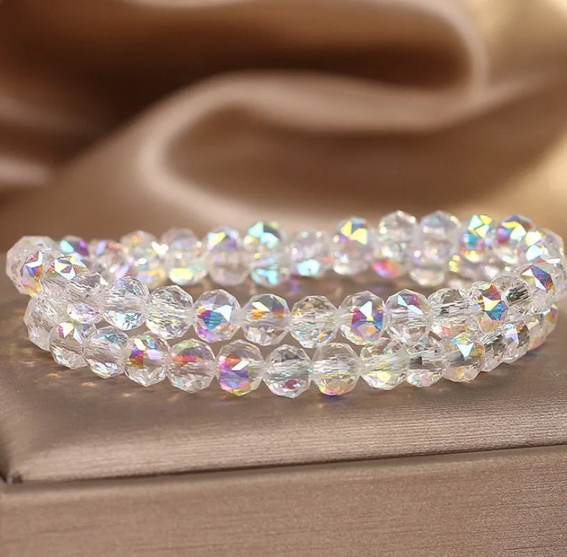 White double-layer artificial crystal bracelet for women, light luxury style, shiny beads
