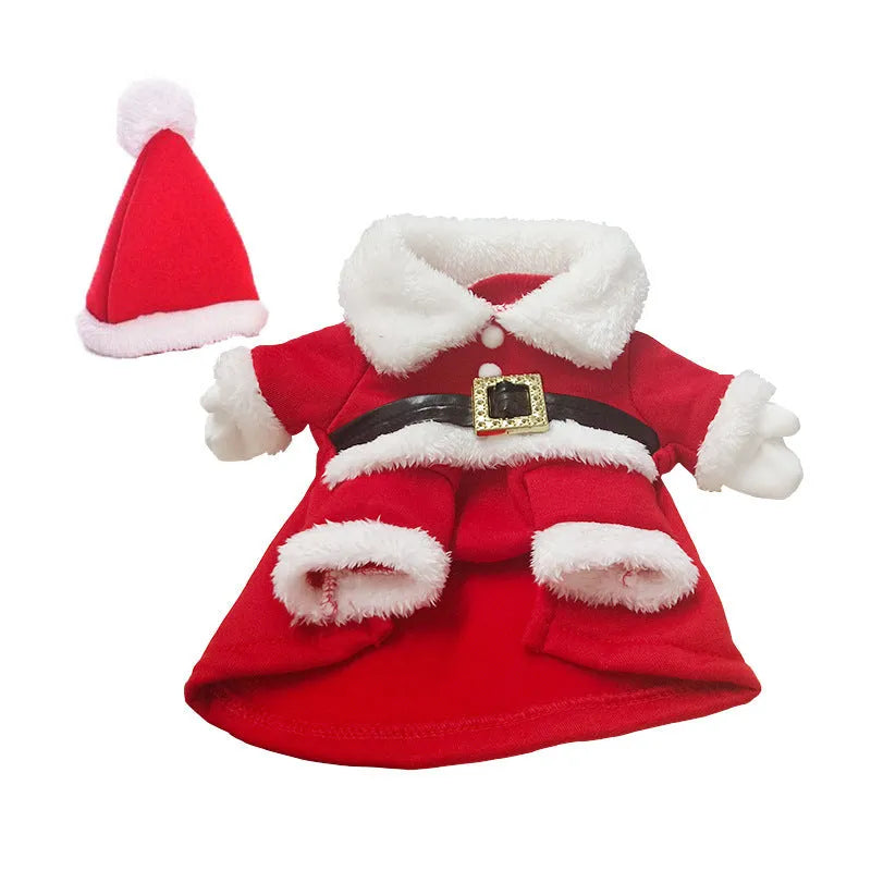 Red dog Christmas sweatshirt with matching hat on a small breed dog, polyester fabric, five sizes available XS to XL