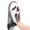 Halloween scary skull LED glowing screaming mask with white shell and ice blue light on plastic headgear
