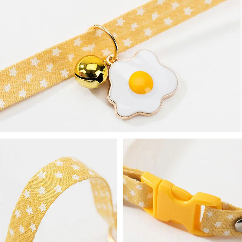 Green adjustable cat collar with bell pendant and bow tie for small pets