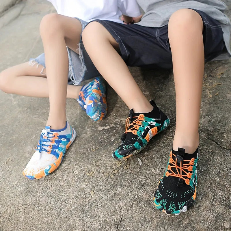 Children's quick-dry hiking wading shoes with air layer upper, rubber sole, available in black, pink, blue, green