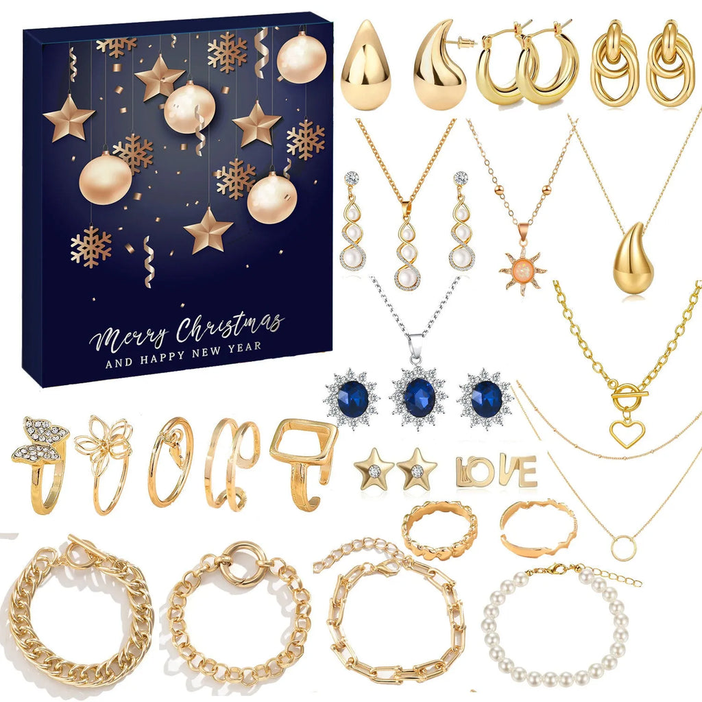 Christmas advent calendar jewellery gift set with alloy earrings necklace and bracelet in gift box for women