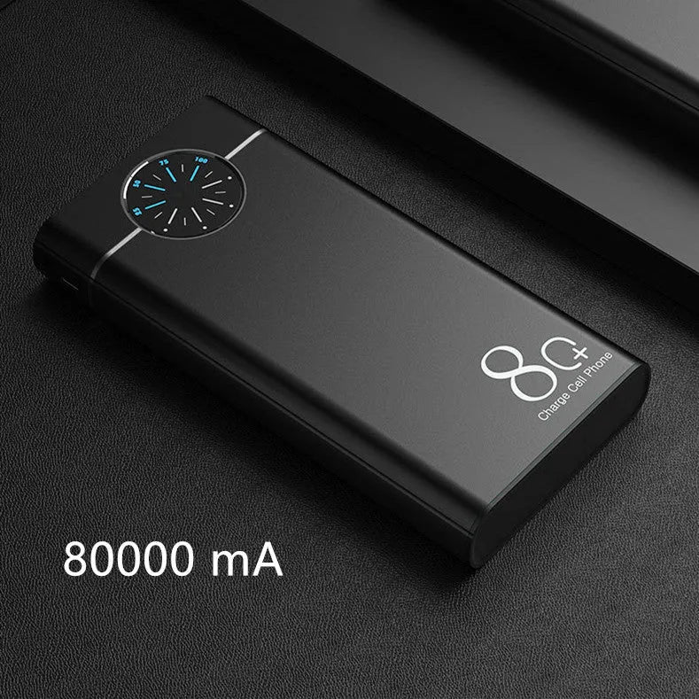 20000mAh alloy fast charging power bank in black, red, and blue colours with LED flashlight