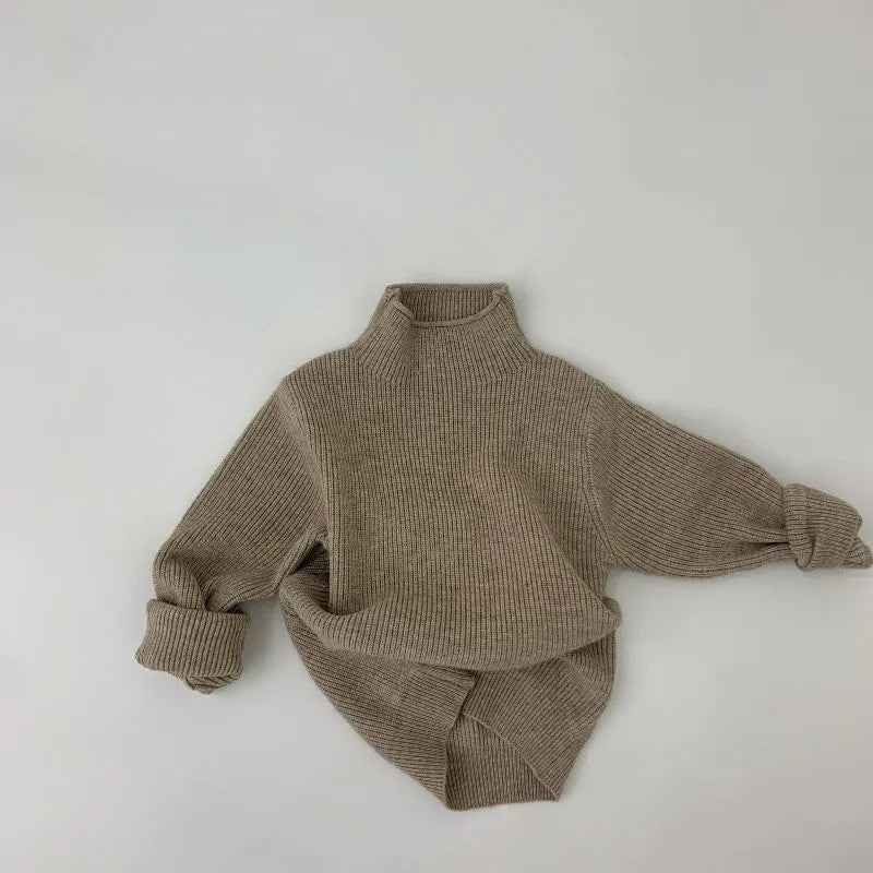 Autumn kids sweater turtleneck pullover in beige – wool blend fabric for boys ages 12 months to 6 years