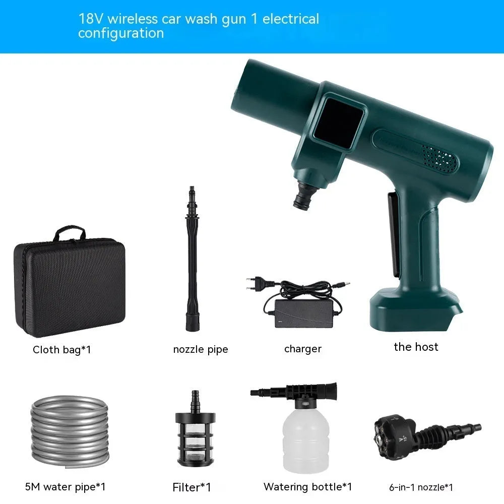 Brushless water gun with stainless steel head for car washing, 18V battery power, 25 metre spray distance
