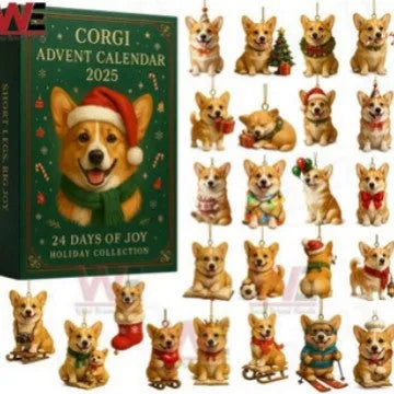 Acrylic hanging blind box with Corgi Christmas hat cartoon design, 26x18x3cm size