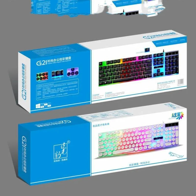 White waterproof mechanical gaming keyboard with RGB backlit keys and USB cable