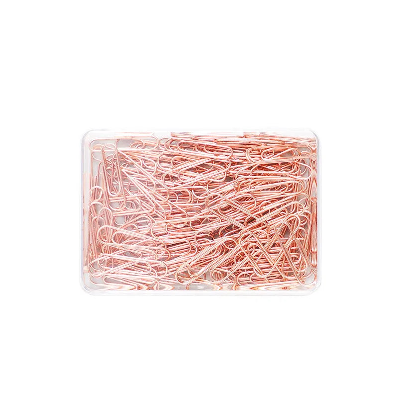 Rose gold coloured heart-shaped metal paper clips, pack of 100 pieces.