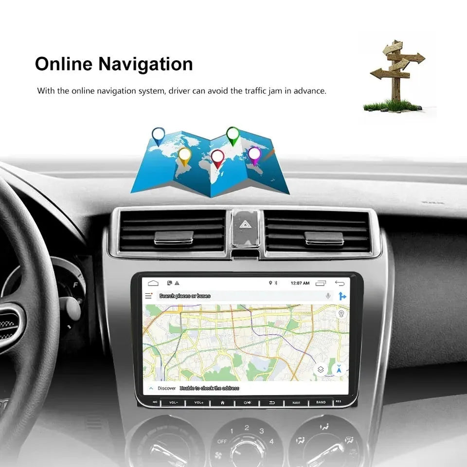 Volkswagen Golf 7 car stereo with 10.1-inch touchscreen showing navigation interface