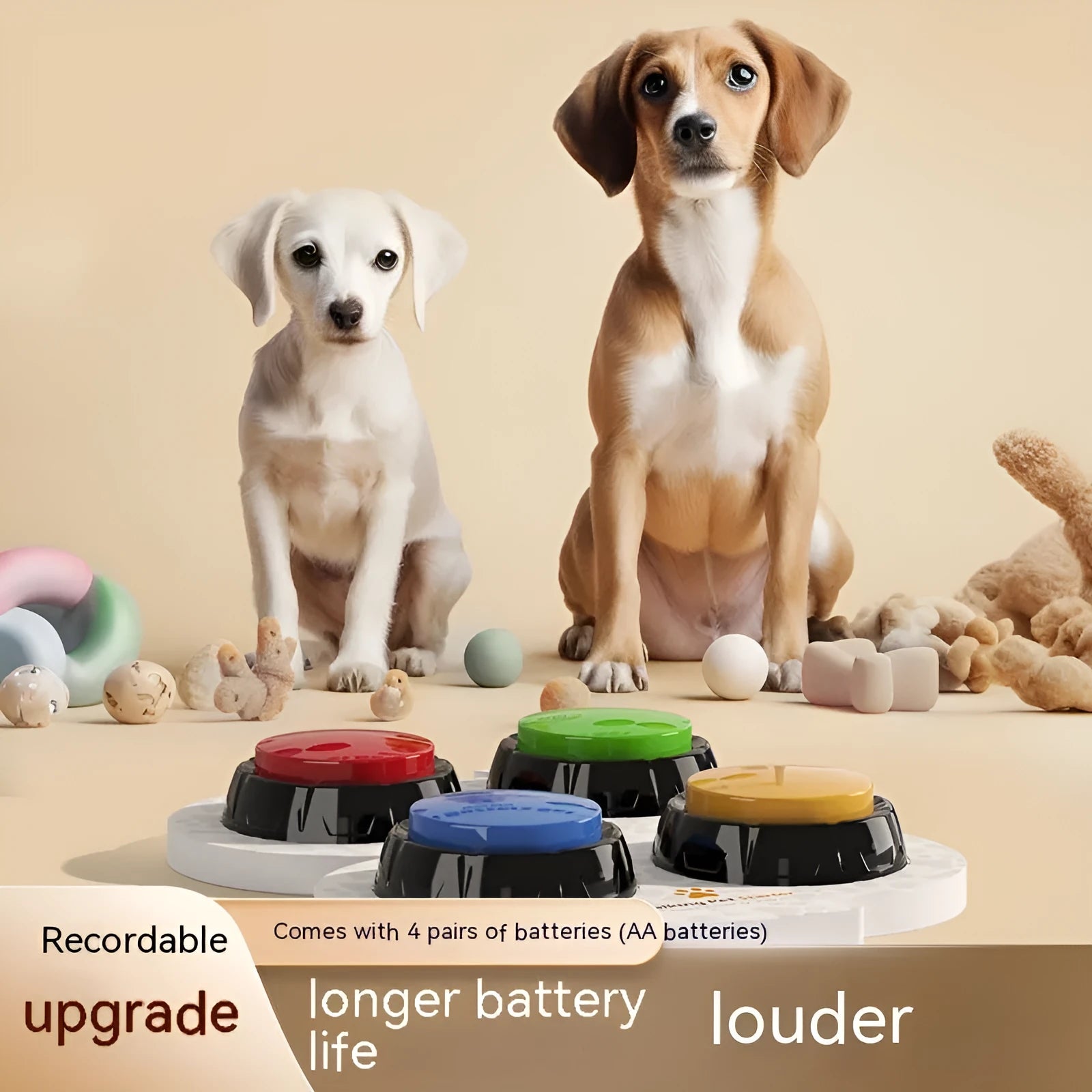 Recordable pet button dog voice acoustic generator in light green ABS plastic 4x9cm on floor