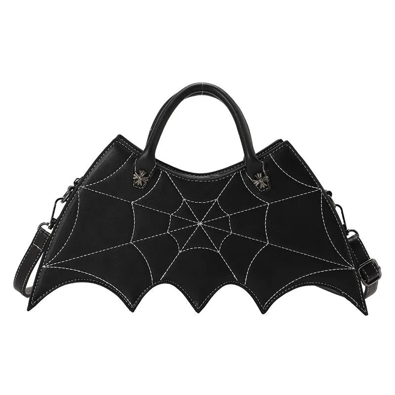 Black PU spider web shape messenger crossbody bag with embroidery and three shoulder straps