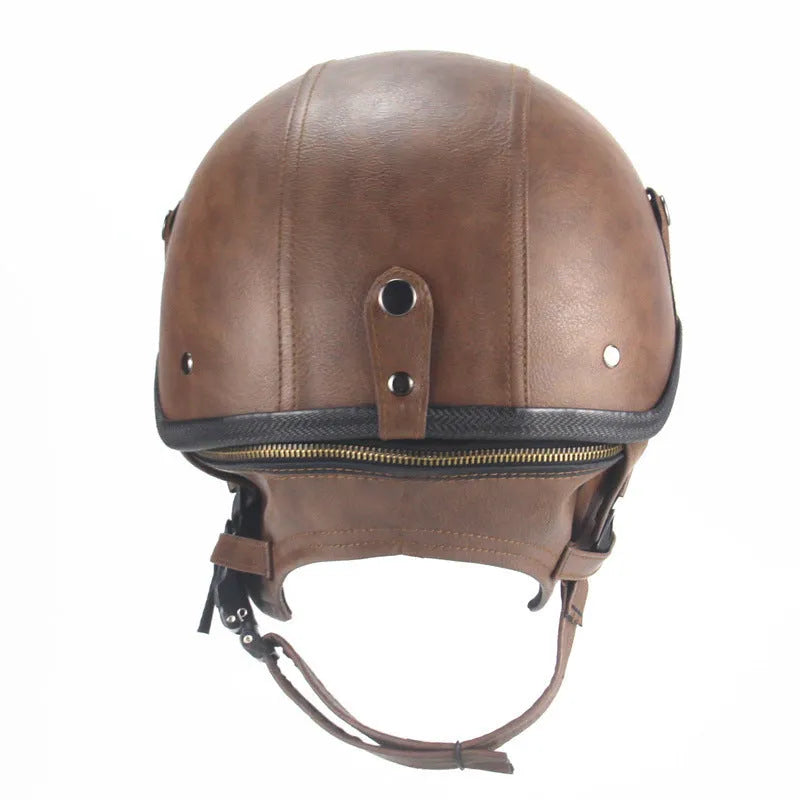 Personalised black retro half pedal motorcycle helmet made of ABS artificial leather