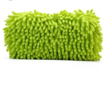 Silver green car wash sponge measuring 14x25cm with spiral chenille construction for vehicle cleaning