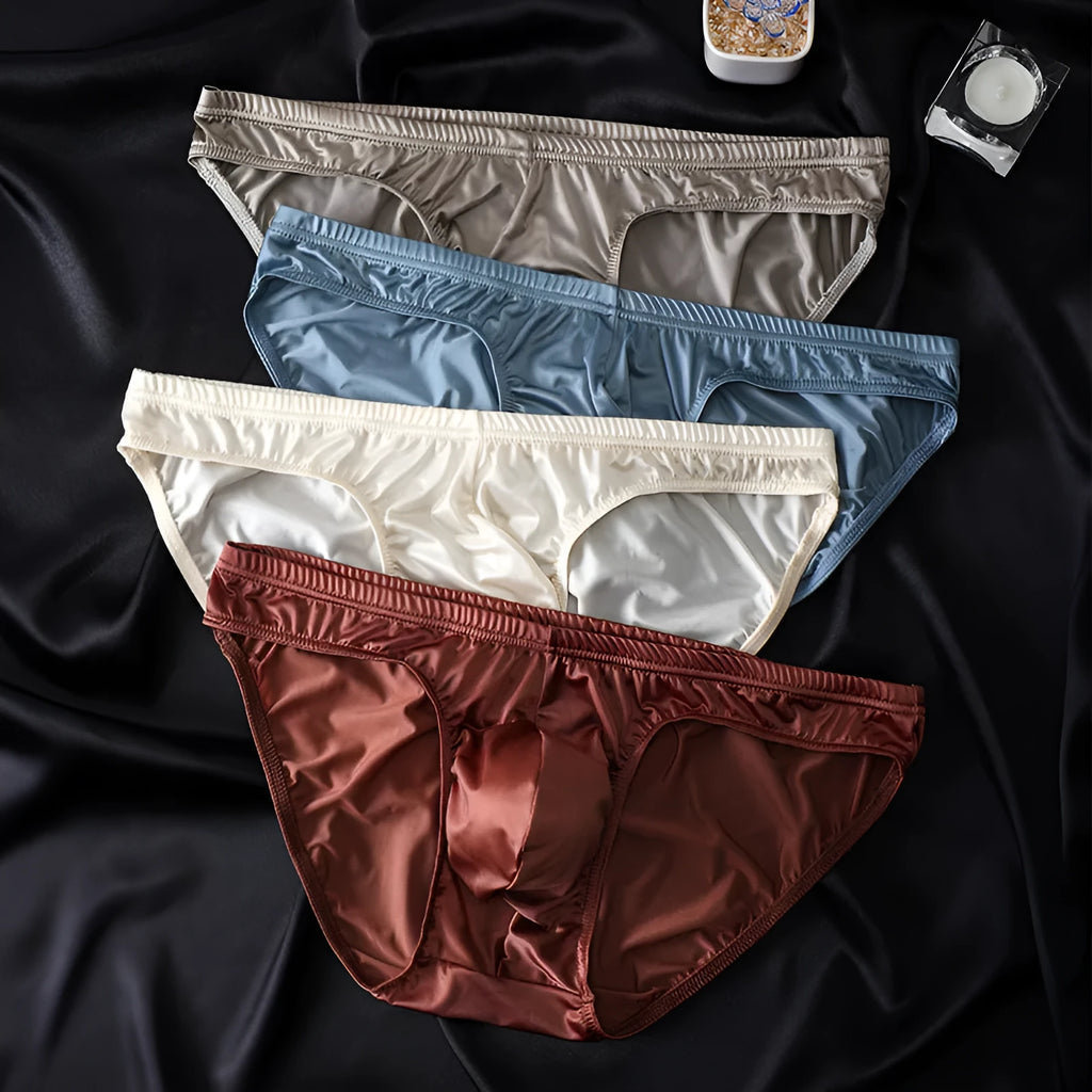 Crispy satin triangle Ice Silk men's underwear boxer shorts in silver bamboo gray, knitted Nylon fabric