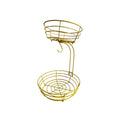 Black wrought iron double-layer fruit basket with two storage tiers.