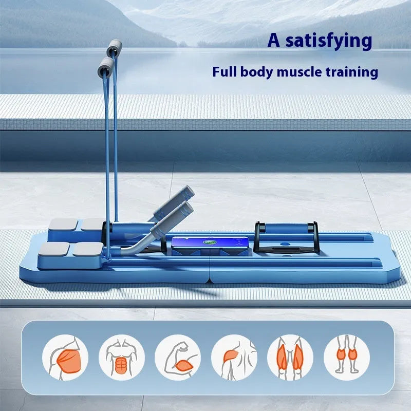 Blue and pink multi-functional five-in-one fitness board with abdominal wheel for home workouts