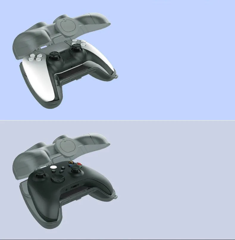 Hard plastic transparent grey game controller storage case for console accessories.