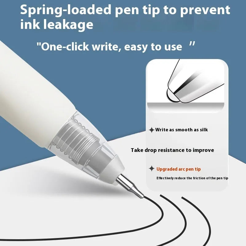 A pack of 10 quick-drying pen refills in black, red, blue, and ink blue colours.