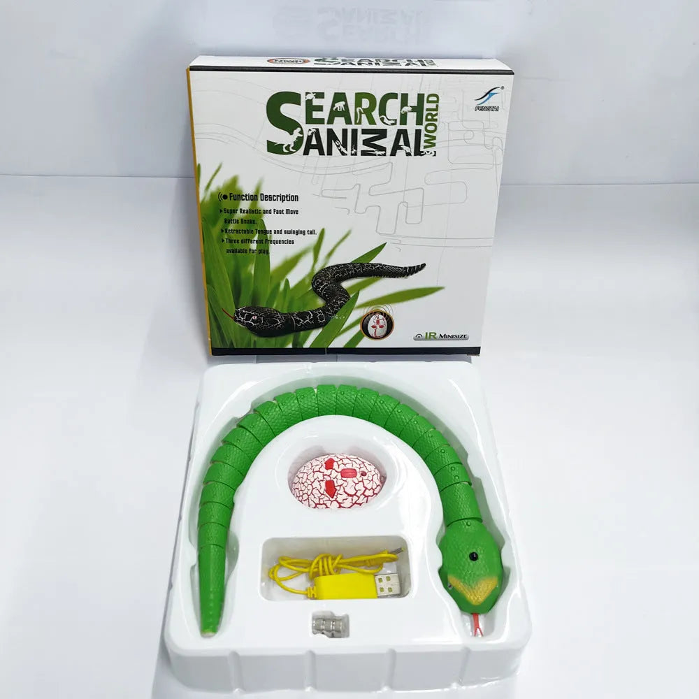 Smart sensing electronic snake cat toy with USB charging cable and realistic cobra design