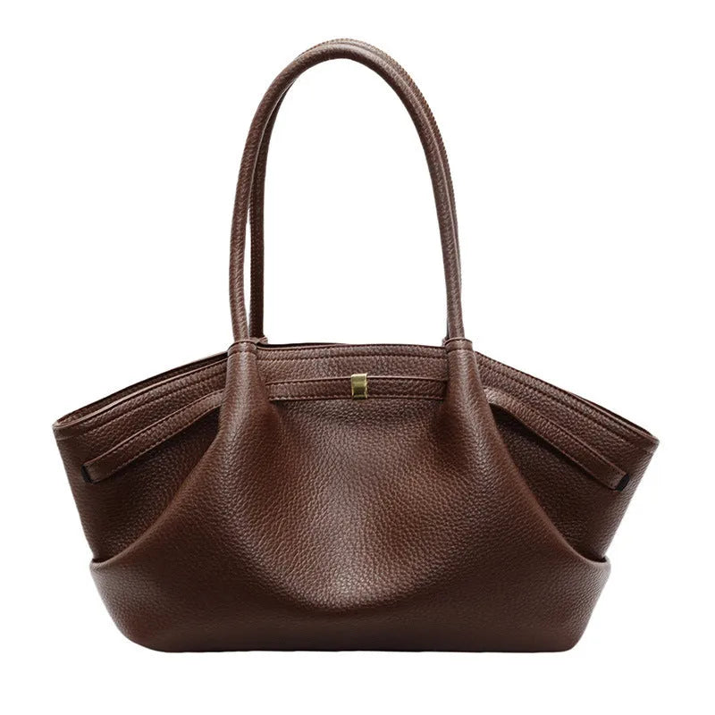 Large capacity one-shoulder underarm bag in beige, square vertical shape with sandwich pocket and sewing thread detail