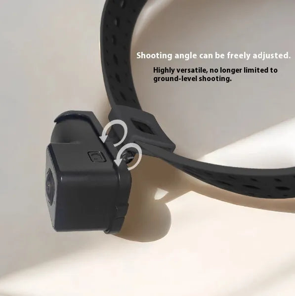 Black wifi camera neckband recorder on a table with a TYPE-C cable, dimensions 61.5x27x27mm.