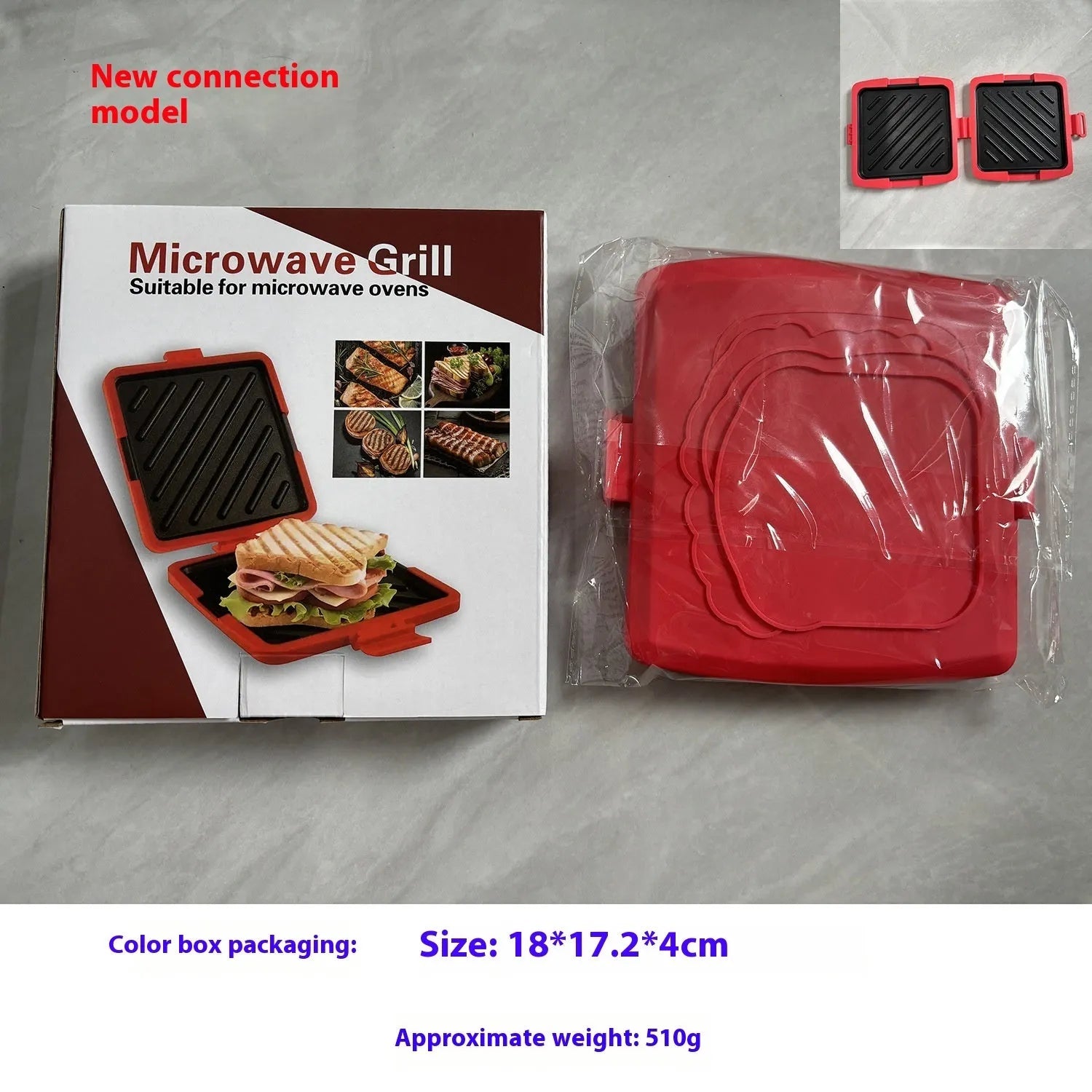 Red silicone baking tray and heat-resistant gloves set in colour box packaging