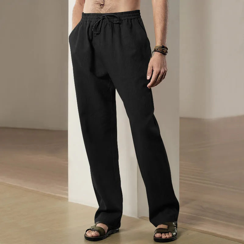 Men's breathable high-waist loose track sweatpants in solid colour polyester fabric