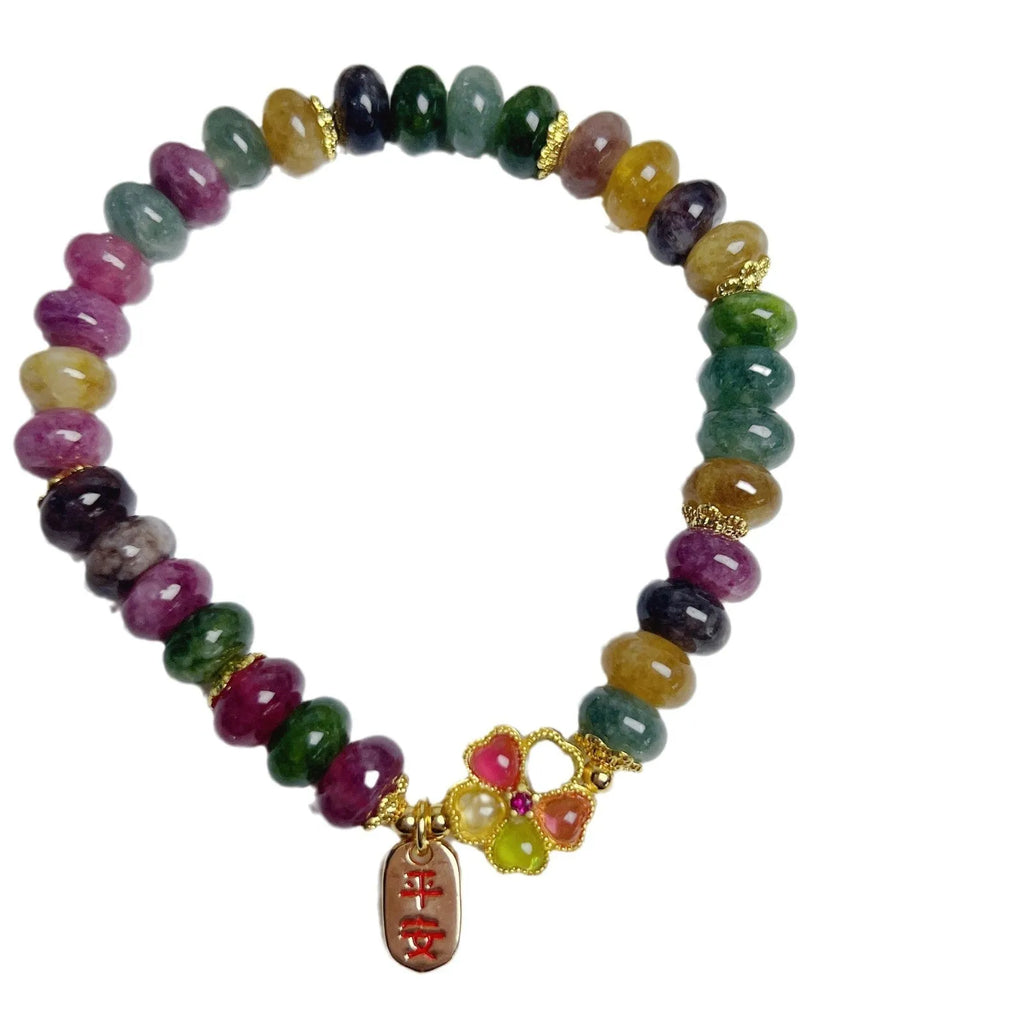 Women's bracelet with colourful tourmaline abacus beads and artificial crystal jade beads in hand-crafted design