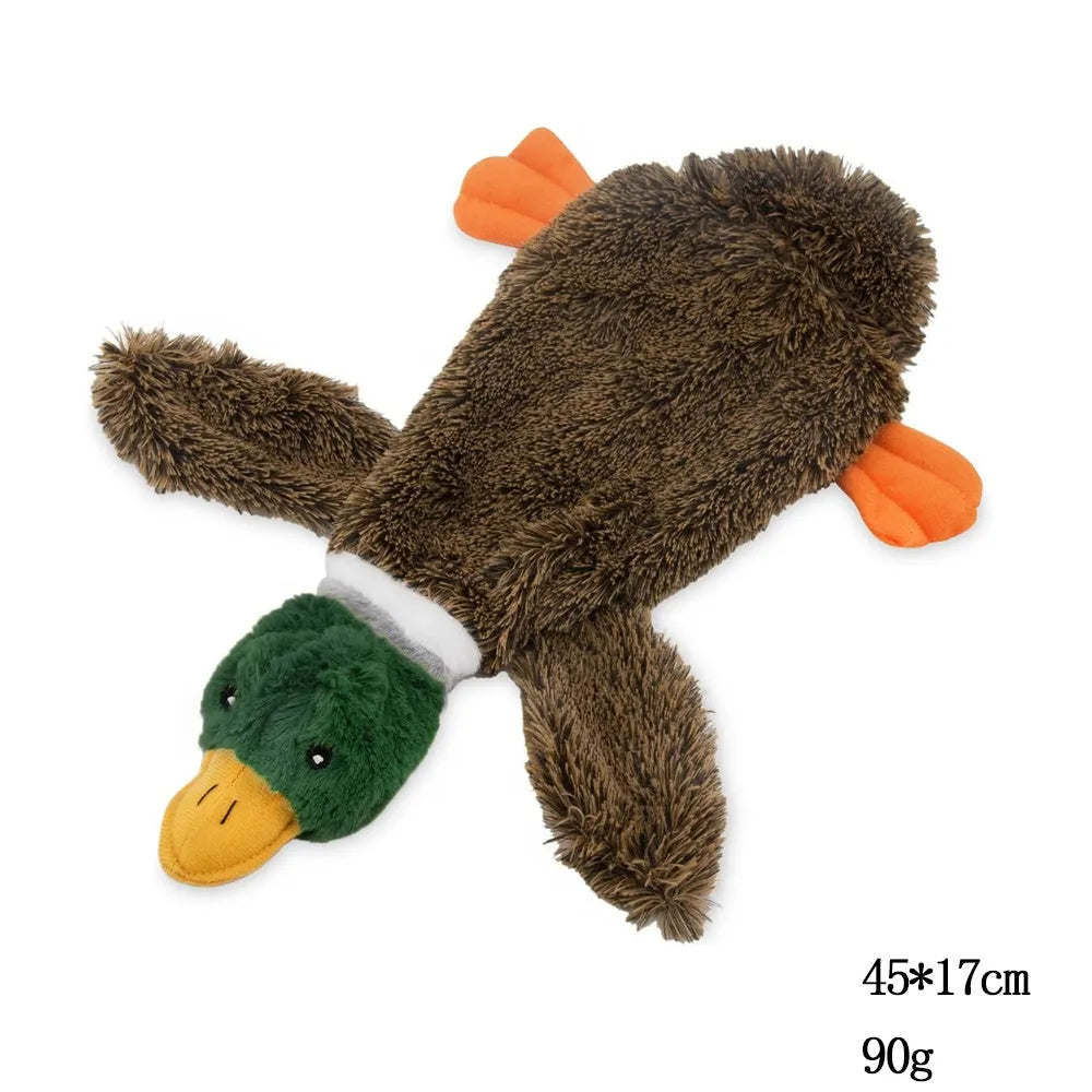 Green wild duck design stuffless plush dog toy with dual squeakers