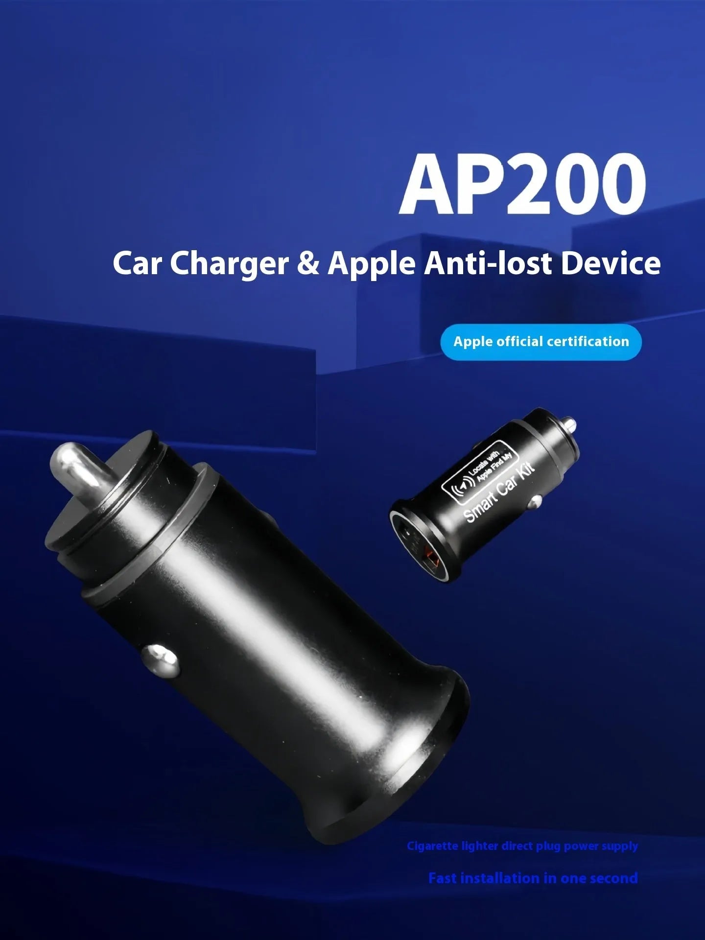 Black ABS car charger locator with integrated GPS for vehicle tracking, plugged into a 12V car socket.