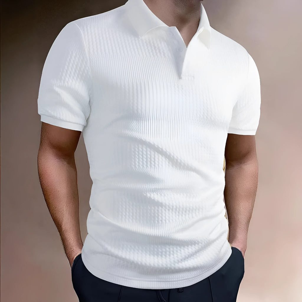 Striped men's polo shirt with short sleeves in loose fit casual style