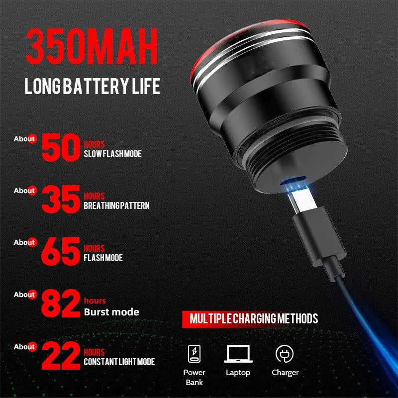 Black smart brake sensing USB charging bicycle taillight with aluminium alloy shell.