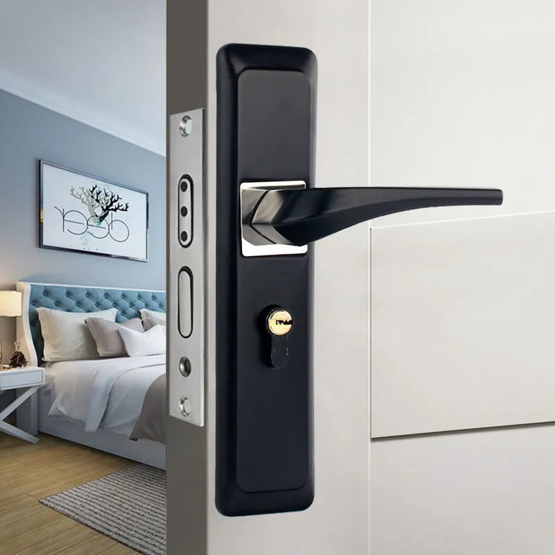 Aluminium alloy split magnetic door lock handle for timber doors in black and silver finish.