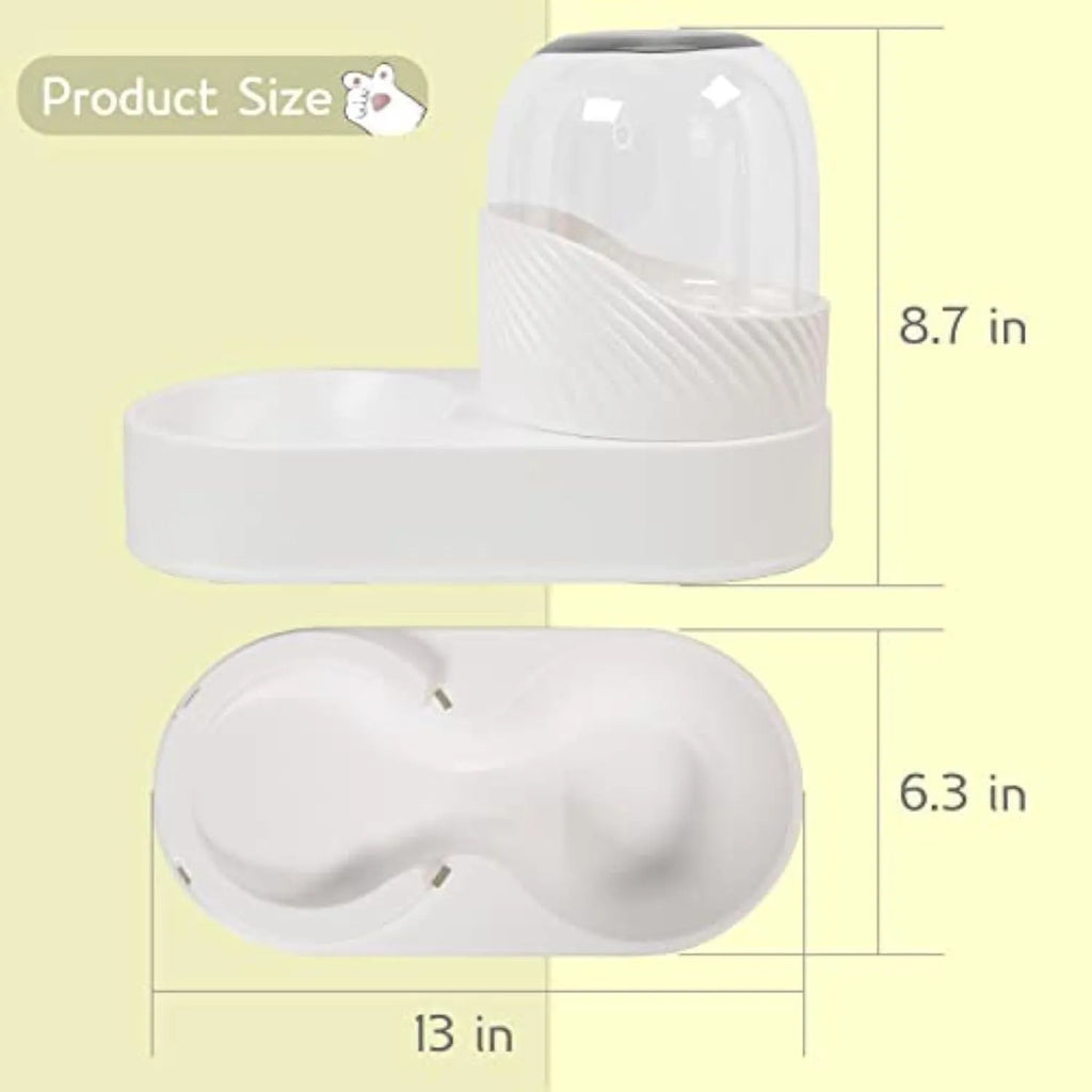 White automatic gravity cat feeder and water dispenser set with wave-shaped design on a table.