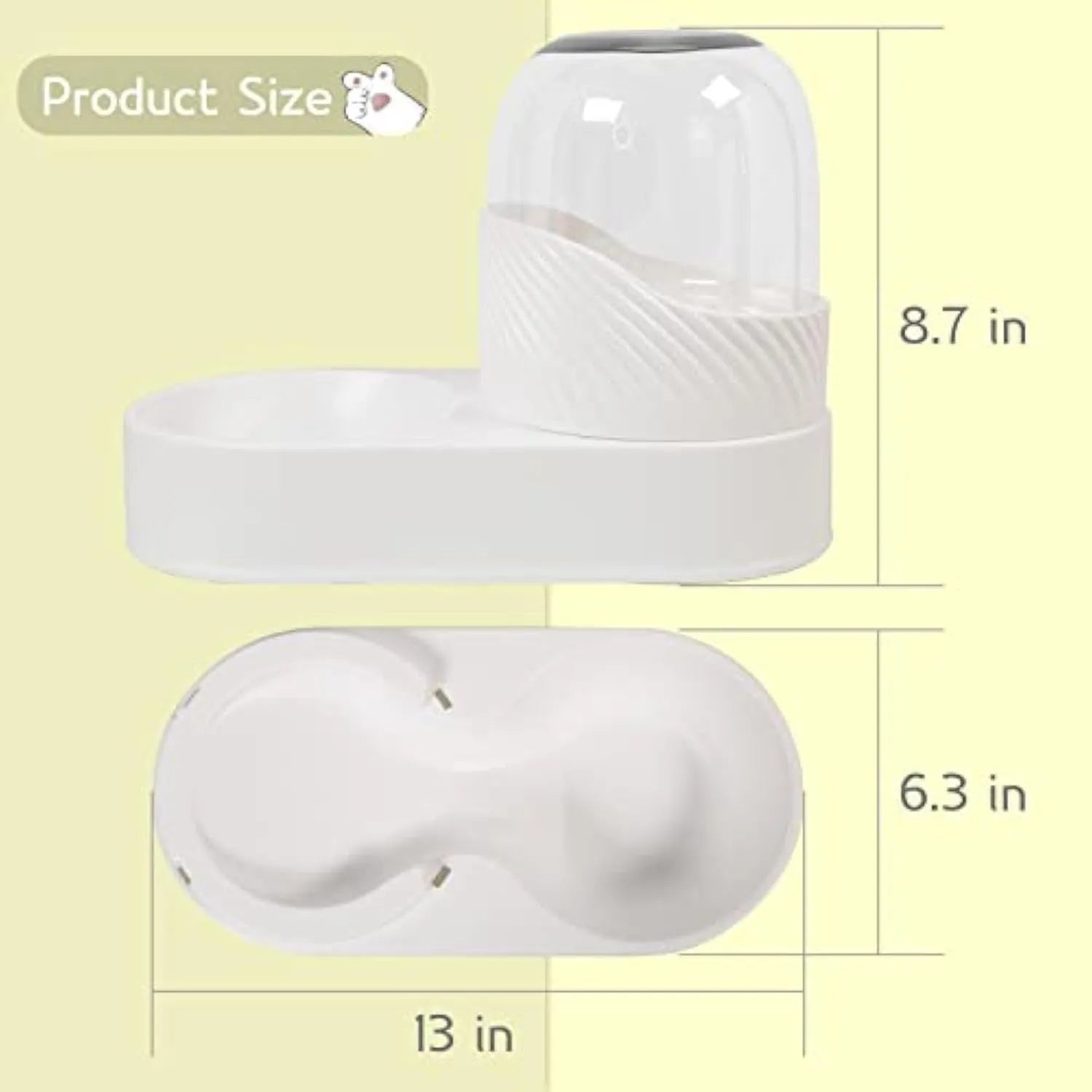 White automatic gravity cat feeder and water dispenser set with wave-shaped design on a table.