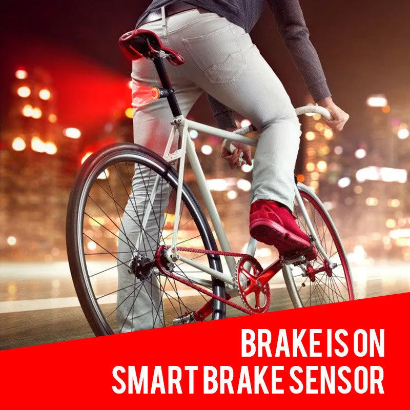 Black smart brake sensing USB charging bicycle taillight with aluminium alloy shell.