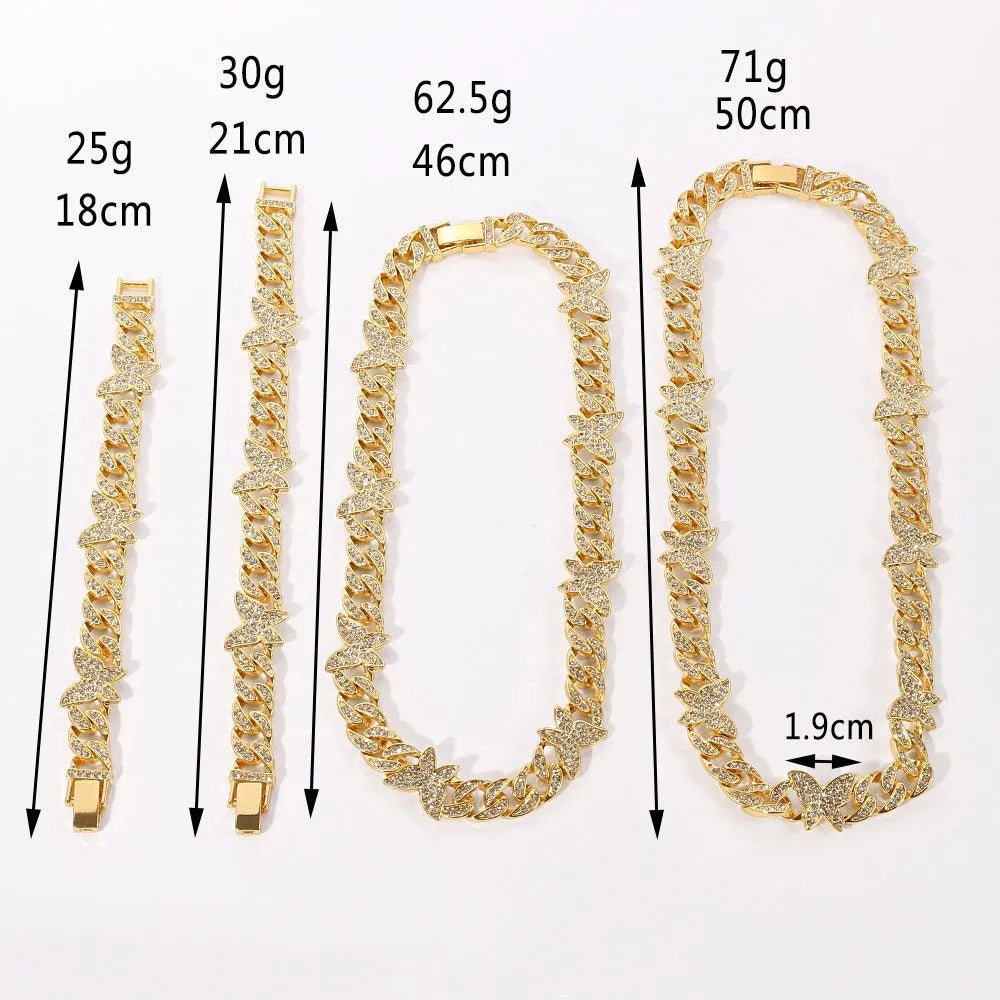 Small butterfly chain diamond rhinestone necklace in gold alloy with geometric pendant on 46cm chain