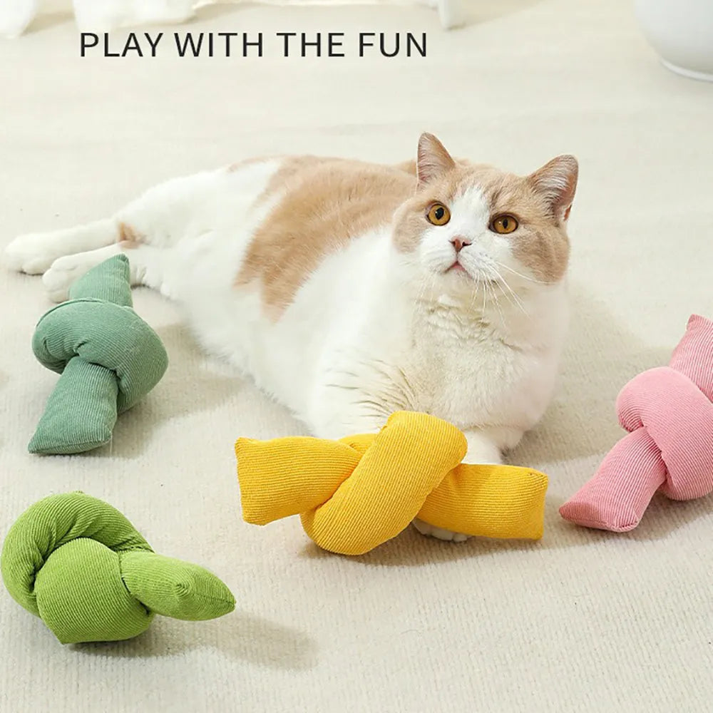 White cotton dog rope toy with multiple knots for tug of war and chewing